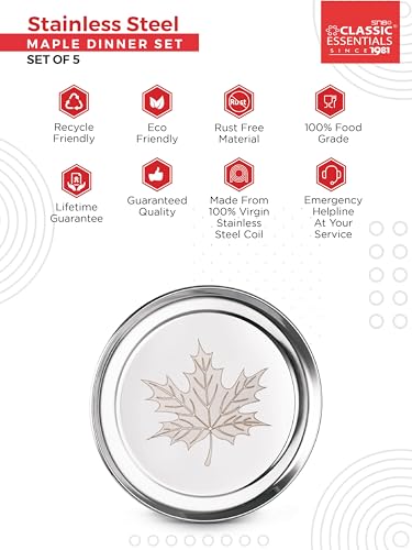Image of Classic Essentials Stainless Steel Dinner Set|Heavy Gauge|Kitchen Set|Permanent Laser-Maple (Set of 5)