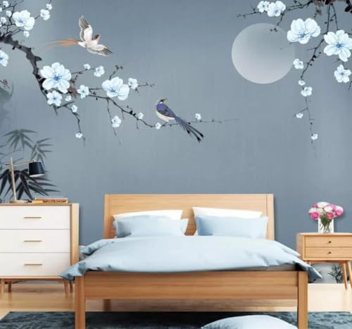 Papier peint 3D fleurs oiseaux lune XLMING pour une ambiance poétique