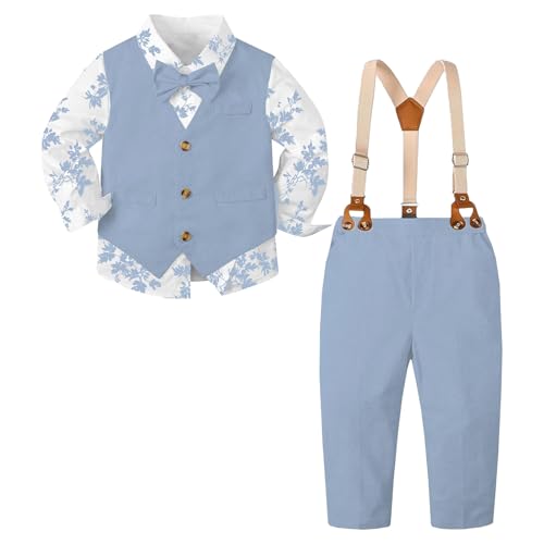 Image of SANGTREE Boys Suit Cotton Linen Formal Set Baby Boy Dress Clothes Gentleman Wedding Ring Bearer Outfits, 3 Months - 9 Years