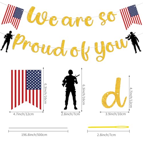 Image of We Are So Proud of You Banner Sign Military Going Away Bunting Banner Flag Patriotic Soldier Garland for Memorial Day Military Day Party Decorations Supplies