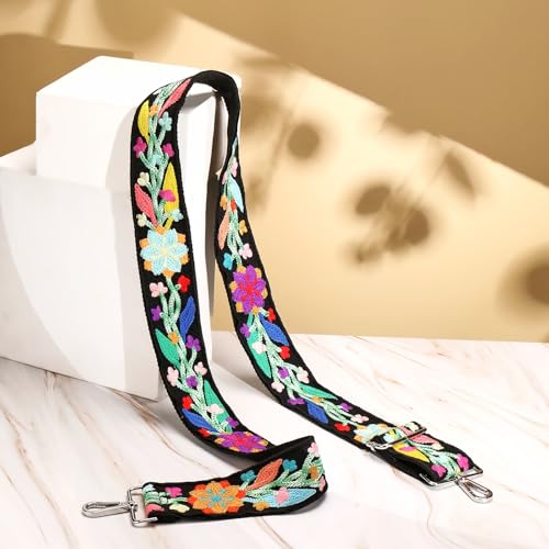 Image of Crochet Flower Purse Strap,Knit Wide Replacement Crossbody for Shoulder Strap Bag Adjustable 2inch Guitar Strap