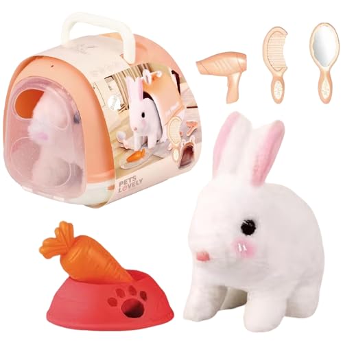 Interactive Robot Rabbit Toy,Walking,Barking Electronic Plush Bunny,Interactive Electronic Rabbits Toy,Realistic Bunny Pet Birthday Gift for Girls Boys Kids Ages 3 4 5 6 7 8 (Little White Rabbit)