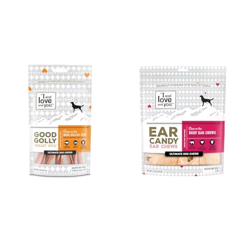 I AND LOVE AND YOU Dog Chew Bundle with Good Golly Gullet Sticks + Cow Ears.