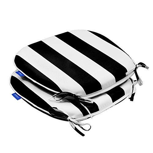 Outdoor Chair Pads Seat Cushions U Shape Home Chair Cushion For Garden Patio, Set Of 2 (17" X 16", Black Stripe) #TOP2