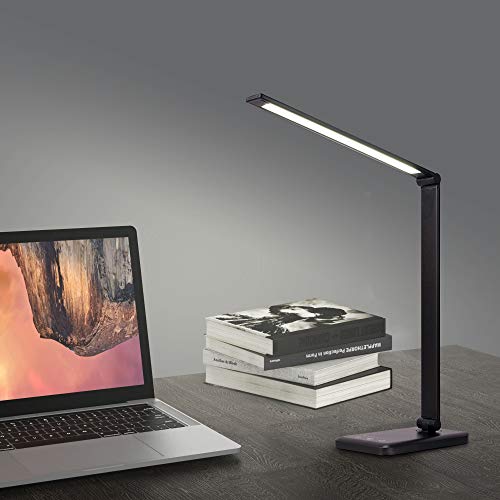 LED Desk Lamp with USB Charging Port, Smooth Touch Light Dimmer Switch with Adjustable Light Color Temperature Automatic Shut Off Feature (Black)