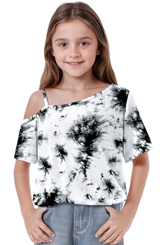 Arshiner Girls Tie Dye Shirts Short Sleeve Fashion Tops One Shoulder Sleeves Girls Size 8 Shirts Soft Casual Summer Girls Fashion Clothes Size 7-8