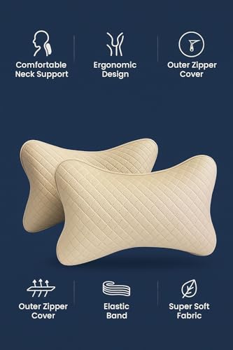Image of Velvet Soft car Neck Pillow for Travel, Travel Rest Pillow Car Pillow Rest Cushion Support & Shoulder for Long Driving Made /Cushion Set of Pillows Compatible with All Cars - Pack of 2 Pieces (Beige)