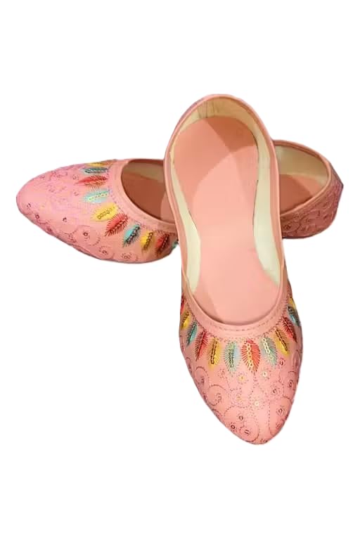Women Embroidery Work Half Jutti | Embroidered Jutti Ethnic Flat Shoes with Sequin Work Good Patti_Patti BallyPeach05 Beige-image-41