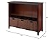 Winsome Wood Milan Wood 5 Tier Open Cabinet in Antique Walnut Finish and 4 Rattan Baskets in Antique Walnut Finish