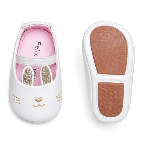 Felix & Flora Soft Sole Gold Baby Shoes - Infant Baby Girls Ballet Flats Moccasinss Rubber Sole Walking Crib Shoes(Gold,18-24 Months Infant)