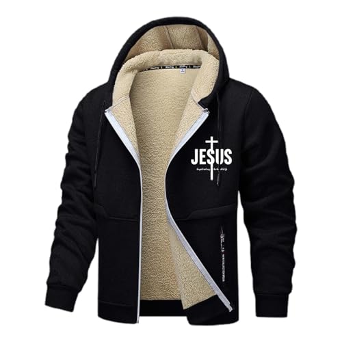 Men Jesus Hoodie Zip Up Sherpa Lined Plus Size Graphic Christian Faith Outdoor Athletic Thermal Jacket with Pockets3