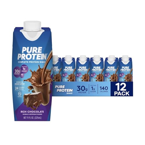 Pure Protein Batido de Alto Valor Biológico Bajo en Azúcar Apto Dietas Keto con Vitaminas Minerales Esenciales Sin Gluten para Entrenamiento - Chocolate Intenso - Paquete de 12 (199 caracteres)