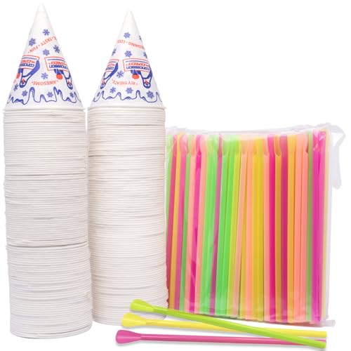 200 Snow Cone Cups 6 Oz and 200 Spoon Straws
