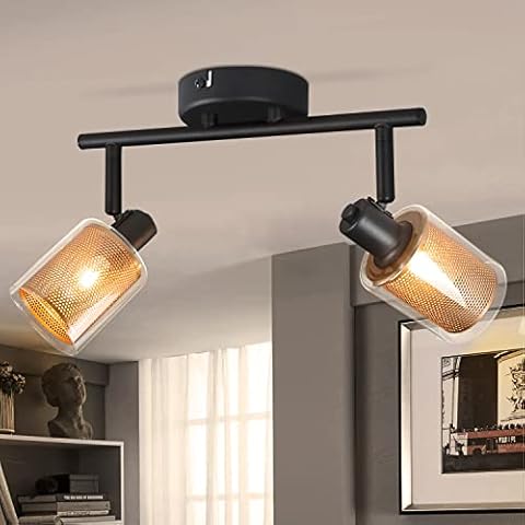 ZMH Vintage Ceiling Light Retro Ceiling Spotlight - Industrial Black Gold Ceiling Light Made of Metal Glass 2 Bulbs E14 Swivelling Ceiling Spotlight for Living Room Bedroom Dining Hallway Without Bulb Cover