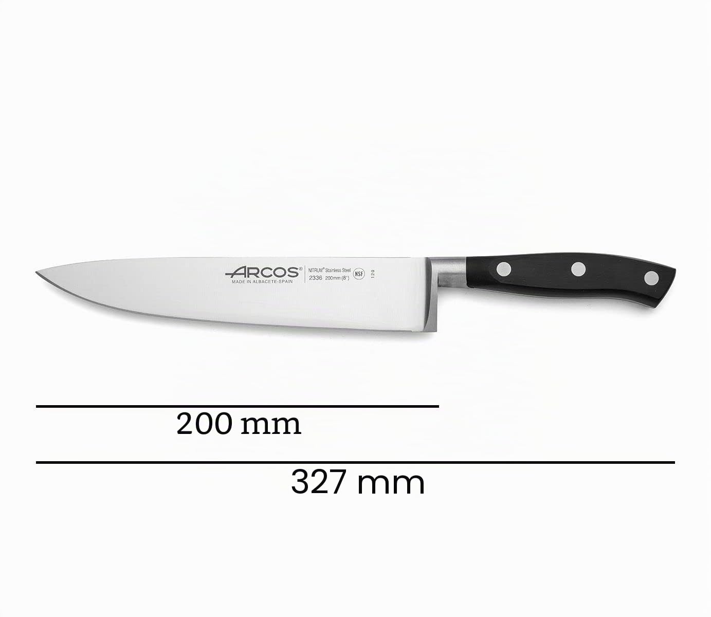 Arcos Set di 3 Coltelli da Cucina: 1 Coltello Mondador + Santoku + Coltello Chef – Lama in Acciaio Inossidabile e Manico in Poliossimetilene – Serie Riviera, Colore Nero