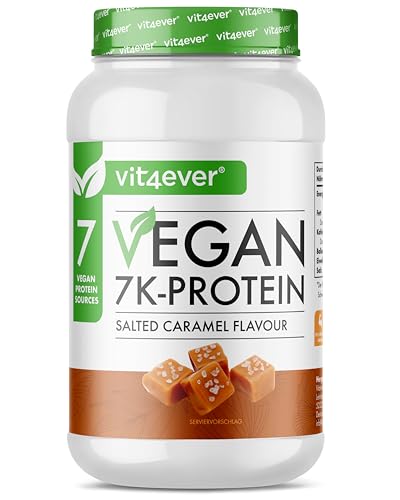 Vegan 7K Protein - 1kg - Caramelo salado - Proteína vegetal pura en polvo con proteínas de arroz, almendra, soja, guisante, cáñamo, arándano y girasol.