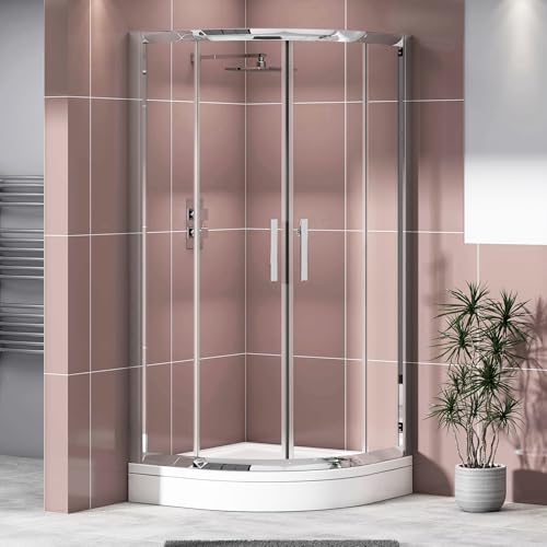 800 x 800 mm Quadrant Shower Enclosure with High Rise Tray Double Sliding Cubicle Door 6mm Safety Tempered Glass