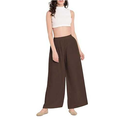 Image of P&R DANCEWEAR LTD Womens Plain Flared Palazzo Trousers Baggy Wide Leg Flared Pants Chocolate 16-18