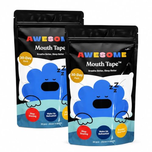 Image of AWESOME Mouth Tape for Sleeping - 60 Nights, Stops Snoring & Mouth Breathing - CDSCO Approved, Hypoallergenic Medical-Grade Sleep Mouth Tape for Nasal Breathing Support