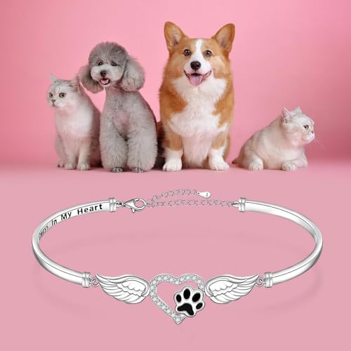Paw Print Bracelet 925 Sterling Silver Dog Cat Paw Prints Bracelets Bangle Always in My Heart Bracelets for Women Angel Wings Memorial Dog Mom Lover Gifts3