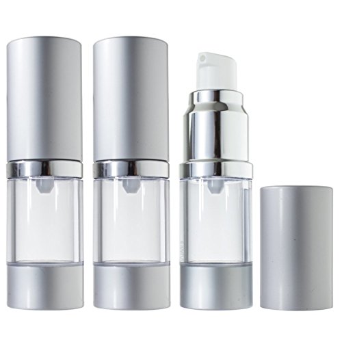 Airless Pump Bottle Refillable Travel Container - 10 ml / 0.34 oz (3 Pack)