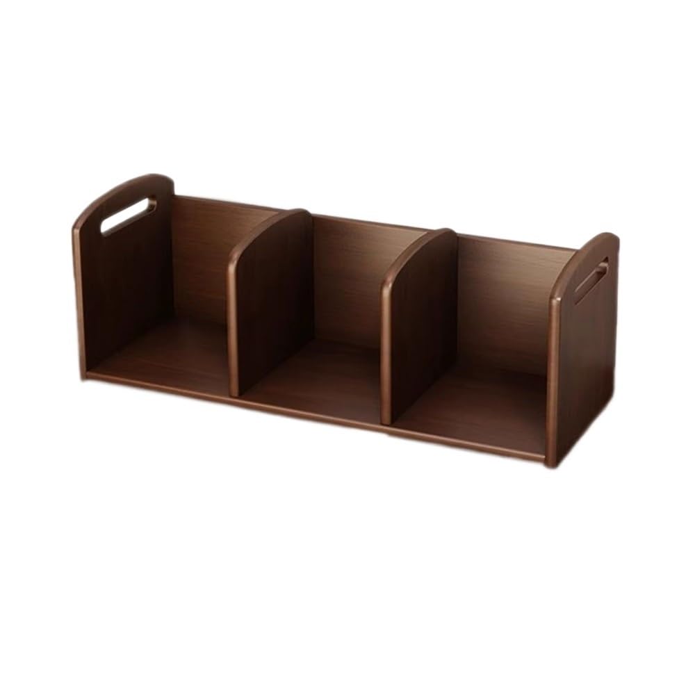 AYCDL Bookcase Three Compartments Walnut Colour Desktop Bookshelf, Wooden Storage Organizer, for Office Living Room Bedroom Study Storage Rack Display Shelf