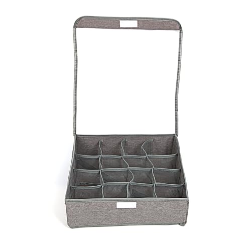 Image of House of Quirk 16 Slot Foldable Underwear Closet, Dresser, Drawer, Organizer, Fabric Basket, Clothes, Socks, Underwear, Clothing, Divider (Grey)
