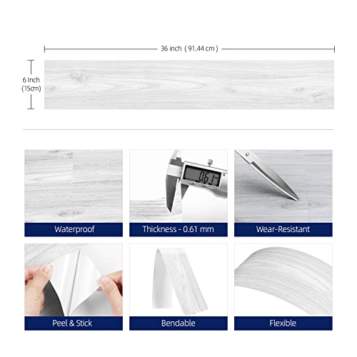 Funstick 6"X36" Peel And Stick Flooring Planks White Wood Vinyl Flooring Peel And Stick Floor Tile White Grey Wood Vinyl Plank Flooring Waterproof Sticky Tiles For Floor Bedroom Bathroom Kitchen 5 Pcs #TOP4
