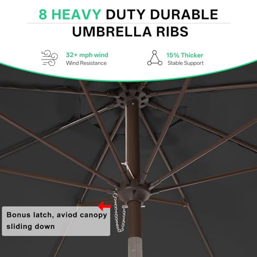 Image of ABCCANOPY 9ft Scalloped Patio Umbrella, Outdoor Table Umbrella with Tilt and Crank, Fiberglass Ribs Deck Umbrella for Patio, Pool, Garden, Picnic (Dark Gray)