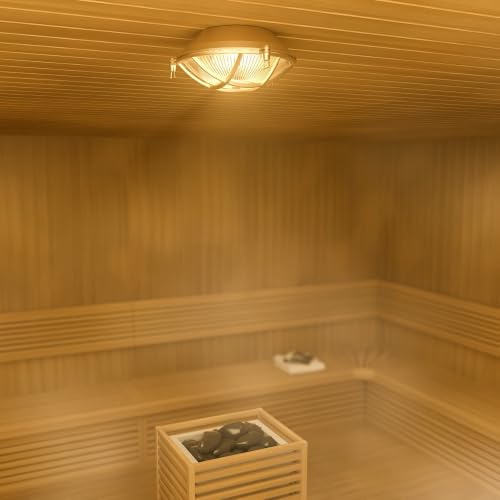 Image of Sunluck Brass Bulkhead Light Grid Round Nautical Wall Lampshade,Ceiling Mount,Sauna Light Waterproof IP54,Rust Resistant,Decoration Cafe,Bar,Porches,Patios,Restaurants