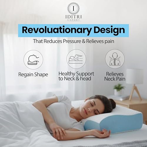 Image of Orthopedic Contour Pillow Set of 2, Rebound Memory Foam Cervical Support for Neck, 48x30x9 cm, Breathable Skin Friendly Mesh Cover with Zippe,Sky