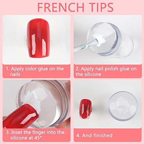 Angnya 6 Pcs Nail Art Stamper Set French Tip Clear Soft Jelly Silicone With Two Scrapers And Replaceable Silicone Heads,Long And Short Cylinders Transparent Visible Body Image Plate For Manicure Tools #TOP1