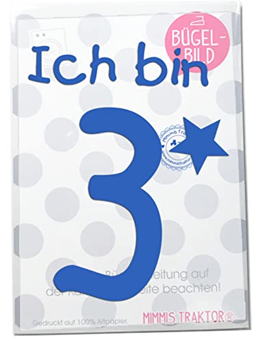 Bügelbild Ich bin mit Stern BLAU zum Aufbügeln Kinder Erwachsene Applikationen Bügelsticker Cover