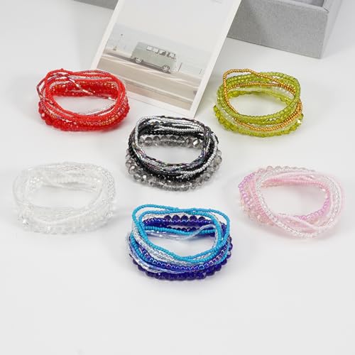 Boho Colorful Stackable Crystal Glass Beads Stretch Bracelets Multilayered Bracelets for Women Bohemian Jewelry4