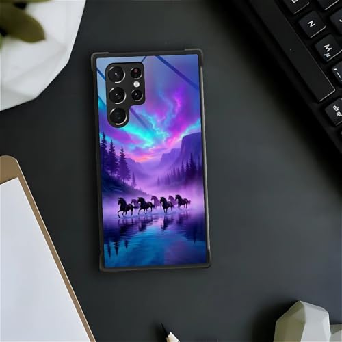 Coque Samsung S23 Ultra antichoc violette motif cheval sauvage et forêt