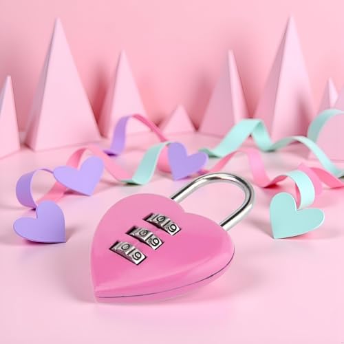 Image of Pink Love Heart Shape Combination Padlock for Girls Women, Mini 3-Digit Password Resettable Code Locker Lock for School,Padlocks and Hasps