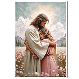 ISXGDWFH Christian Jesus Bible Mural Jesus Hugs Woman Religious Wall Art Painting Bedroom Decoration Church Salvation and God Simple Modern Look Up to Jehovah, 8x12in Frameless