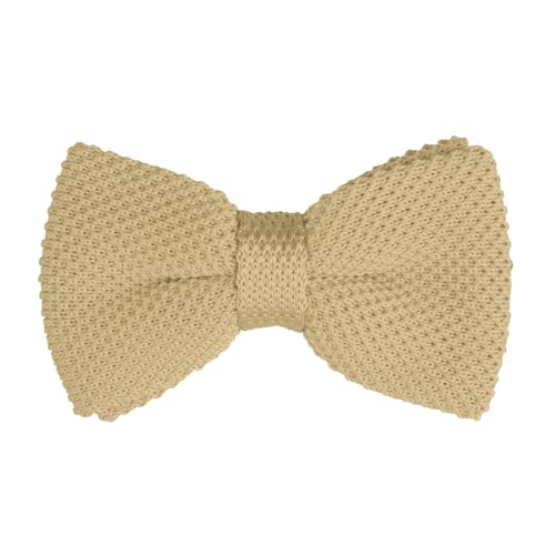 Allegra K Champagne Knitted Pre-Tied Bow Tie