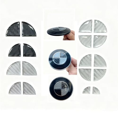 YUUKUVEP 3D Epoxy Resin Sticker, Compatible with BMW Emblem,Silver Black Carbon Fiber Stickers, A Set of 7 Pieces for the Entire Vehicle