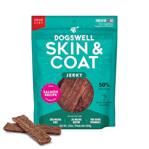 Dogswell Skin & Coat Jerky Dog Treats, Salmon, 10 oz. Bag