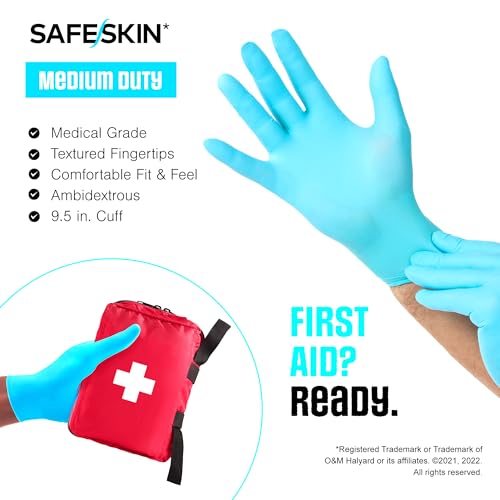 SAFESKIN Pack of 100 Disposable Gloves, Powder-Free, Medium Size for Food Handling, First Aid, Cleaning, Gardening, Crafts, Exam Gloves