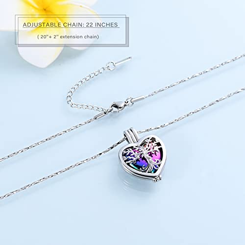 Imrsanl Cremation Jewelry For Ashes - Heart With Tree Of Life Urn Necklaces Pendant For Ashes For Women With Hollow Keepsake Urn Memorial Locket Ash Jewelry (Heart-Silver Colorful) #TOP4