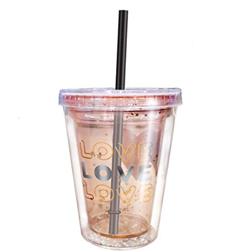 The New Water Cup Female Summer Love Double-layer Plastic Straw Ready Cup Creative Cup Beautiful And Generous Material Environmental Protection Cover