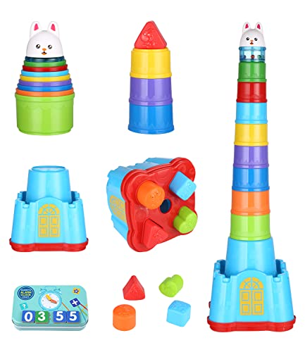 jutyum Gobelet empilable bébé,Jouet Tour d'empilement bébé,Arc-en-Ciel Gobelet empilable Set,Apprentissage des Couleurs Jouet intellectuel,Combinaison pour bébé de 2 Ans et +, garçon, Fille Cover