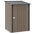 Outsunny 3.3' x 3.4' Outdoor Storage Shed, Metal Garden Tool House with Sloping Roof and Lockable Door for Backyard, Bike, Patio, Garage, Lawn, Brown