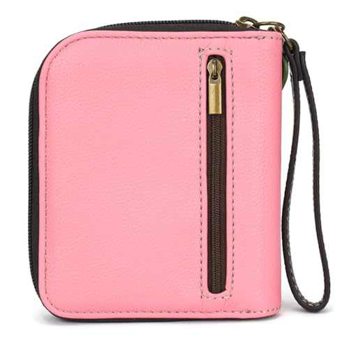 CHALA Zip Around Wallet, Wristlet, 8 Credit Card Slots, Sturdy Pu Leather - Hummingbird A - pink2