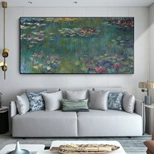 Tableau Monet Nymphéas grand format impression fleur affiche murale salon 90x180 - 3