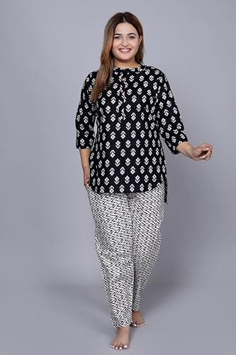 Image of NISHIRE Cotton Night Dresses for Women (Printed Night Suit Set of Top & Pyjama Pant)