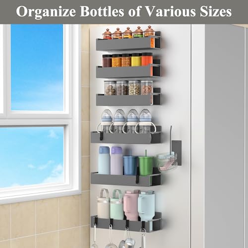 Image of HuggieGems Magnetic Water Bottle Holder for Refrigerator, Cup Holder Organizer for Stanley and Tumbler for Kitchen, 6 Pack, Dark Gray