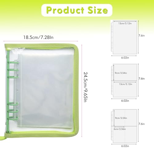 Image of A5 Sticker Storage Binder with Zipper Closure, Reusable Sticker Organizer Album with Pockets, Perfect for Collecting, Organizing, and Displaying Stickers (Green)